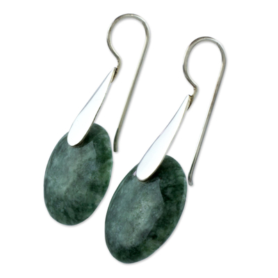 Jade dangle earrings, 'Cool Yaxha Jungle' - Modern Fair Trade Silver 925 Light Green Jade Earrings