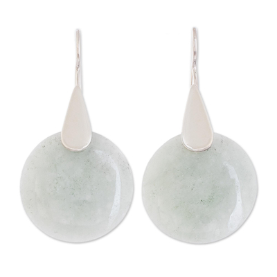 Jade dangle earrings, 'Otomi Forest Princess' - Fair Trade Silver 925 and Green Jade Handcrafted Earrings