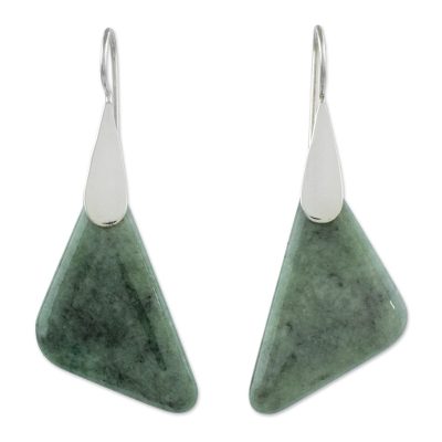 Jade dangle earrings, 'Contemporary Contours' - Modern Handcrafted Apple Green Jade Earrings from Guatemala