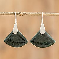 Jade dangle earrings, 'Cool Green Fan' - Contemporary Silver Dangle Earrings with Guatemalan Jade