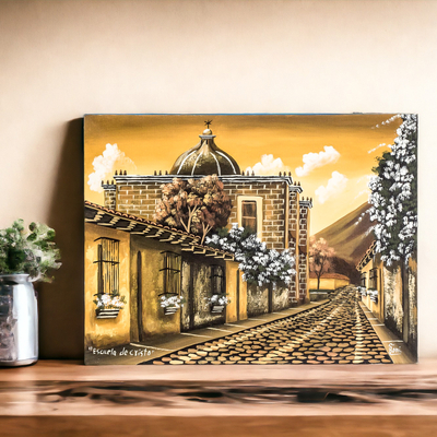 'Sunset at the School of Christ' - Limited Edition Signed Painting of a Church in Guatemala