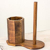 Wood kitchen organizer, 'Nature's Home' - Wood Paper Towel and Utensil Holder from Guatemala