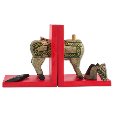 Buchstützen aus Kiefernholz, (Paar) - Guatemaltekische handgefertigte Pferde-Buchstützen aus Kiefernholz (Paar)