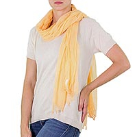 Cotton scarf, 'Tropical Mamey' - Dark Peach Colored Cotton Scarf from Guatemala