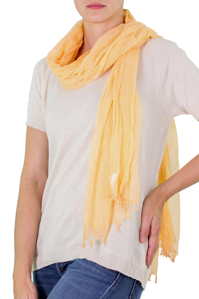 Cotton scarf, 'Tropical Mamey' - Dark Peach Colored Cotton Scarf from Guatemala