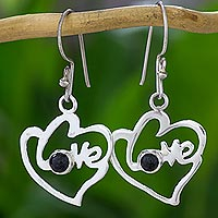 Jade dangle earrings, 'Hearts Full of Love' - Romantic Heart Shaped Jade and Silver Love Theme Earrings