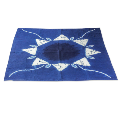 Cotton batik tablecloth, 'Sumpango Kites' - White Kites on Indigo Cotton Batik Hand Crafted Table Cloth