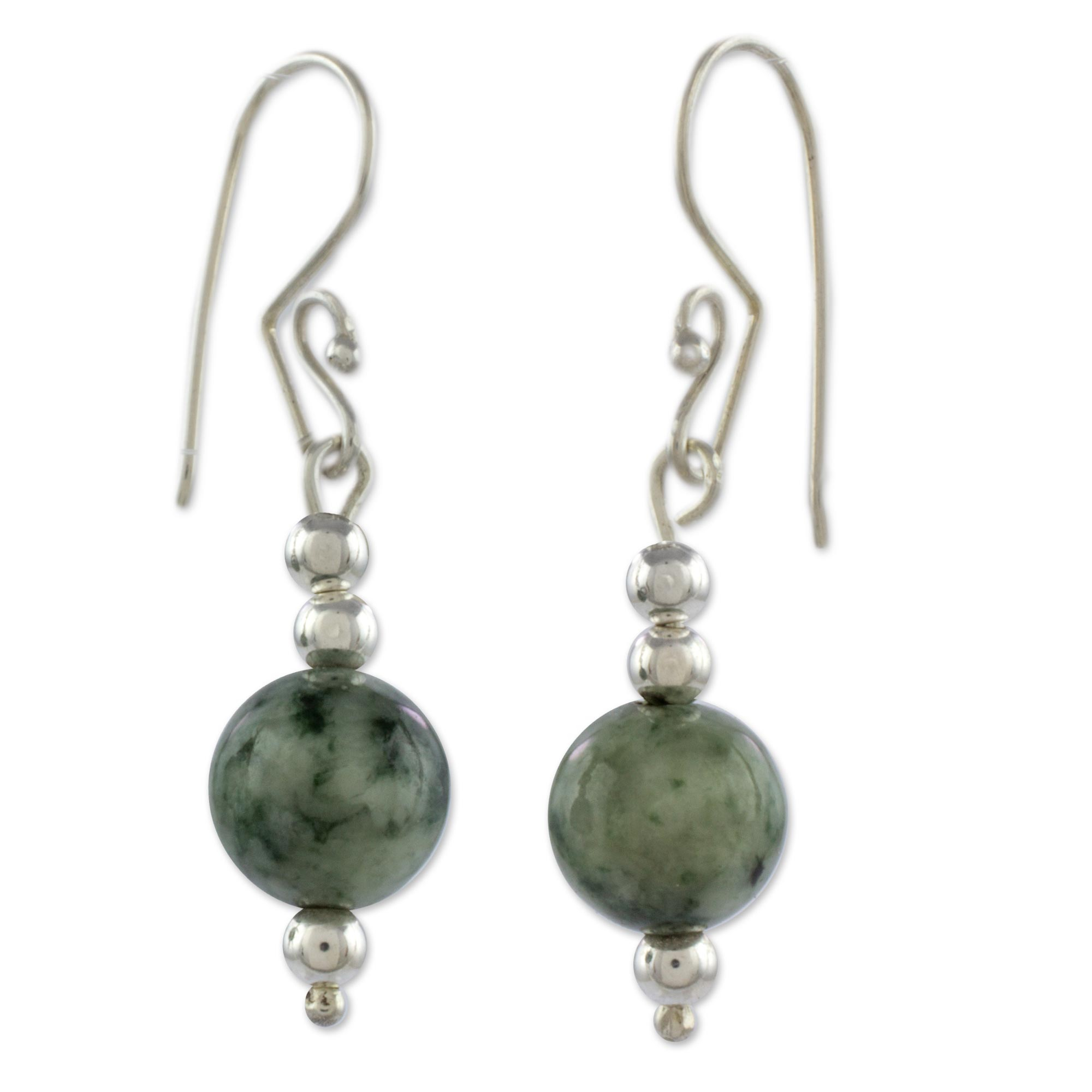 Sterling Silver Dangle Earrings with Light Green Maya Jade - Pale Green ...