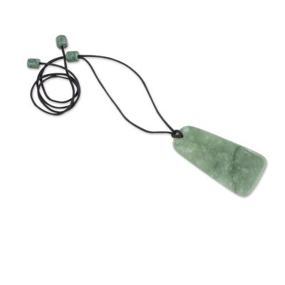 Jade pendant necklace, 'Maya Obelisk' - Womens Jade on Black Cord Pendant Necklace from Guatemala