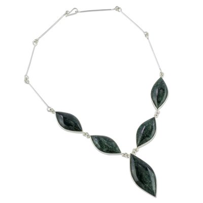 Jade pendant necklace, 'Green Maya Shield' - Womens Jade and Sterling Silver Necklace from Guatemala
