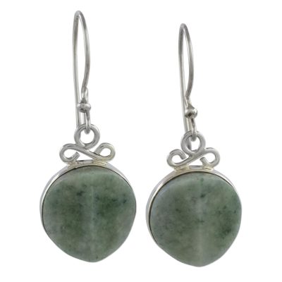 Jade dangle earrings, 'Elegant in Jade' - Guatemalan Dangle Hook Earrings in Jade and Silver