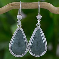 Jade dangle earrings, 'Light Green Sacred Quetzal' - Artisan Crafted Sterling Silver and Light Green Earrings