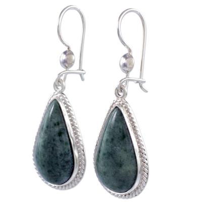 Jade dangle earrings, 'Light Green Sacred Quetzal' - Artisan Crafted Sterling Silver and Light Green Earrings