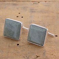 Jade cufflinks, 'Light Green Maya Minimalist'