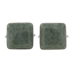Jade cufflinks, 'Light Green Maya Minimalist' - Guatemala Jade and 925 Silver Cuff Links Men's Accessories
