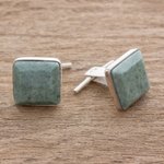 Jade cufflinks, 'Light Green Maya Minimalist' - Guatemala Jade and 925 Silver Cuff Links Men's Accessories