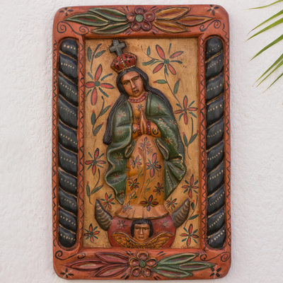 Wood relief panel, 'Mary of the Immaculate Conception' - Mary of the Immaculate Conception Rustic Wood Relief Panel