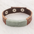 Men's jade and leather wristband bracelet, 'Light Green Maya Fortress' - Men's Leather Wristband Bracelet with Light Green Jade thumbail