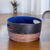 Leather and pine fiber basket, 'Vibrant' - Artisan Crafted Blue Leather and Pine Decorative Basket
