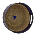 Leather and pine fiber basket, 'Vibrant' - Artisan Crafted Blue Leather and Pine Decorative Basket