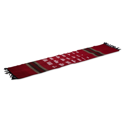 Tischläufer aus Baumwolle - Handgewebter Tischläufer aus roter Baumwolle mit Maya-Zahlen