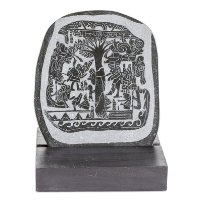 placa de jade - Placa réplica arqueológica maya de jade verde y soporte de madera