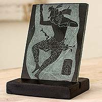 Jade plaque, 'Maya Jaguar Dancer' - Museum Replica Maya Jaguar Dancer Green Jade Plaque