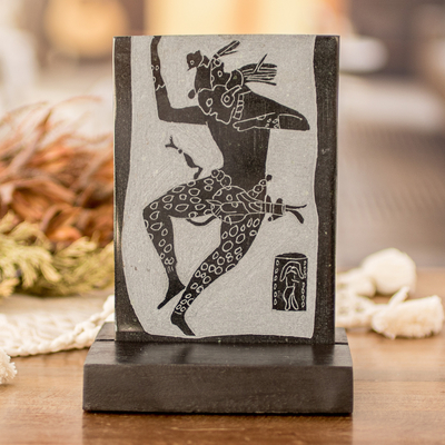 Jade plaque, 'Maya Jaguar Dancer' - Museum Replica Maya Jaguar Dancer Green Jade Plaque