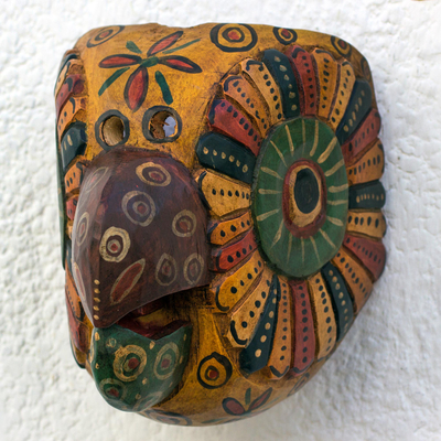Wood mask, 'Yellow Parrot' - Vintage Style Yellow Parrot Mask Carved by Hand