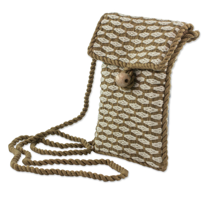 Cotton sling bag, 'Travels' - Hand Woven 100% Cotton Brown and Beige Sling Bag