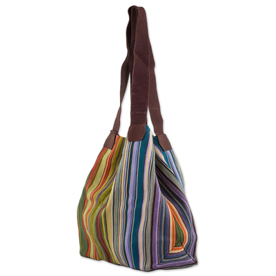 Cotton tote, 'Earth and Sky' - 100% Cotton Hand Crafted colourful Striped Tote Handbag