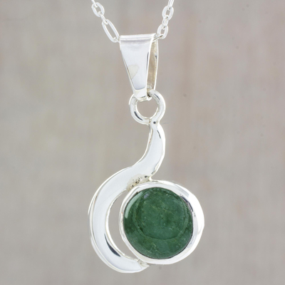 Jade pendant necklace, 'Forest Lights' - Modern Green Jade Pendant Necklace Handcrafted in Silver 925