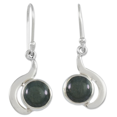 Jade dangle earrings, 'Forest Lights' - Modern Dangle Earrings in Silver 925 with Green Jade