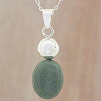 Jade pendant necklace, 'Green Maya Coronation' - Contemporary Handcrafted Jade and Silver Pendant Necklace