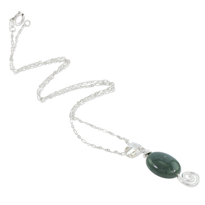 Jade pendant necklace, 'Green Maya Galaxy' - Spiral Theme Sterling Silver and Green Jade Necklace