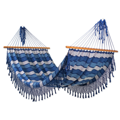 Artisan Handwoven Striped Blue Cotton Hammock (Single)