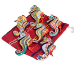 Ceramic ornaments, 'Seahorse Squadron' (set of 6) - Set of 6 Ceramic Seahorse Ornaments Handmade in Guatemala