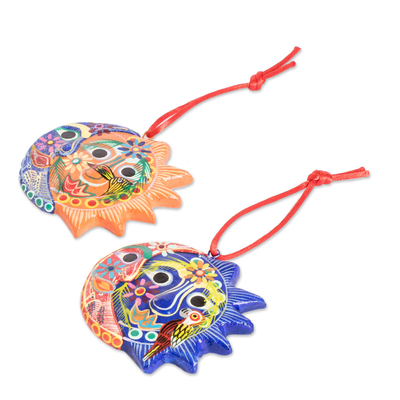 Ceramic ornaments, 'Flower Eclipse' (set of 6) - Six Colorful Handcrafted Ceramic Eclipse Ornaments