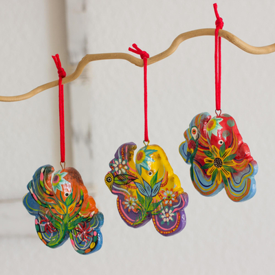 Ceramic ornaments, 'Floral Octopus' (set of 6) - Handcrafted Ceramic Octopus Ornaments (Set of 6)
