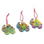 Ceramic ornaments, 'Floral Octopus' (set of 6) - Handcrafted Ceramic Octopus Ornaments (Set of 6)