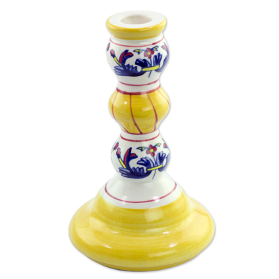Kerzenhalter aus Keramik - Kunsthandwerklich gefertigter Kerzenständer aus Keramik mit Blumenmotiv