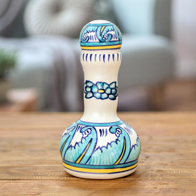 Ölspender aus Keramik, „Bermuda“ – handgefertigter Ölspender aus Keramik mit Blumenmotiv