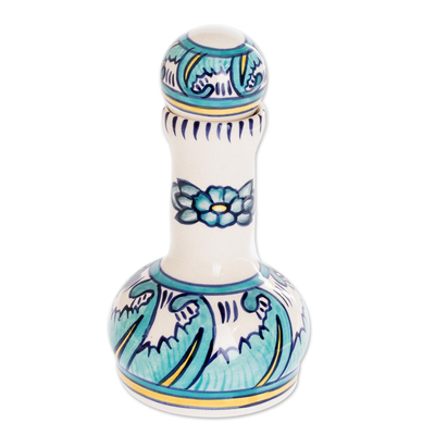 Ölspender aus Keramik, „Bermuda“ – handgefertigter Ölspender aus Keramik mit Blumenmotiv