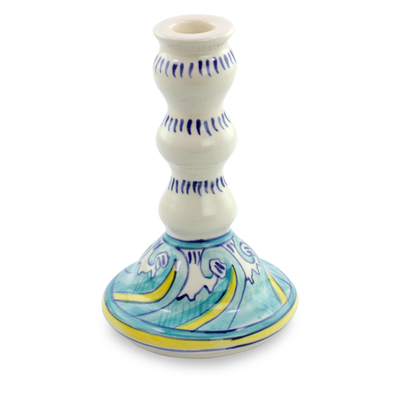 Handcrafted Floral Ceramic Candlestick from Guatemala