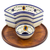 Ceramic appetizer dish, 'Margarita' - Artisan Crafted Floral Appetizer Platter with Wood Base (image 2b) thumbail