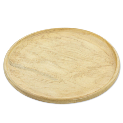 Ceramic appetizer dish, 'Bermuda' - Artisan Crafted Floral Appetizer Platter with Wood Base