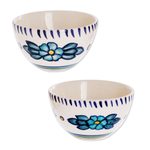 Small ceramic bowls, 'Bermuda' (pair) - Artisan Crafted Ceramic Floral Bowls (Pair)