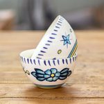 Small ceramic bowls, 'Bermuda' (pair) - Artisan Crafted Ceramic Floral Bowls (Pair)