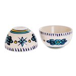 Small ceramic bowls, 'Bermuda' (pair) - Artisan Crafted Ceramic Floral Bowls (Pair)