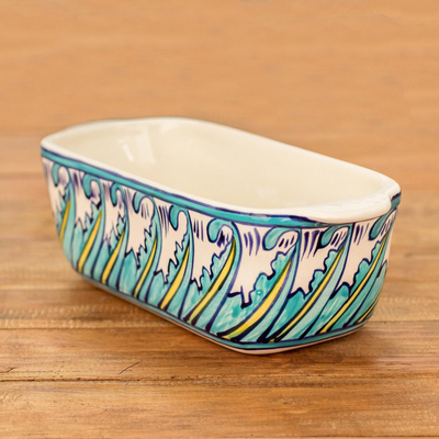 Ceramic loaf pan, 'Bermuda' - Hand Crafted Ceramic Loaf Pan from Guatemala